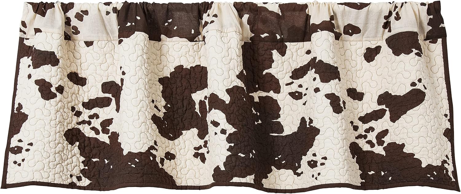 Paseo Road Elsa Cowhide Cow Print Reversible Quilted Window Curtain Valance, 18x56 inch, Brown, Rod Pocket, Western Farmhouse Style
