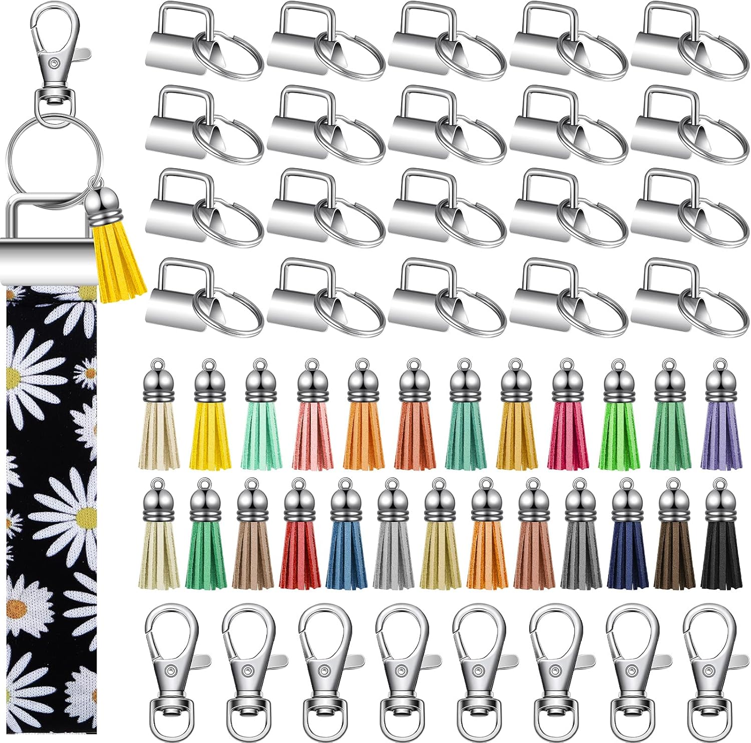 75 Pieces Key Fob Hardware Set, Includes 25 Lanyard Wristlet Keychain