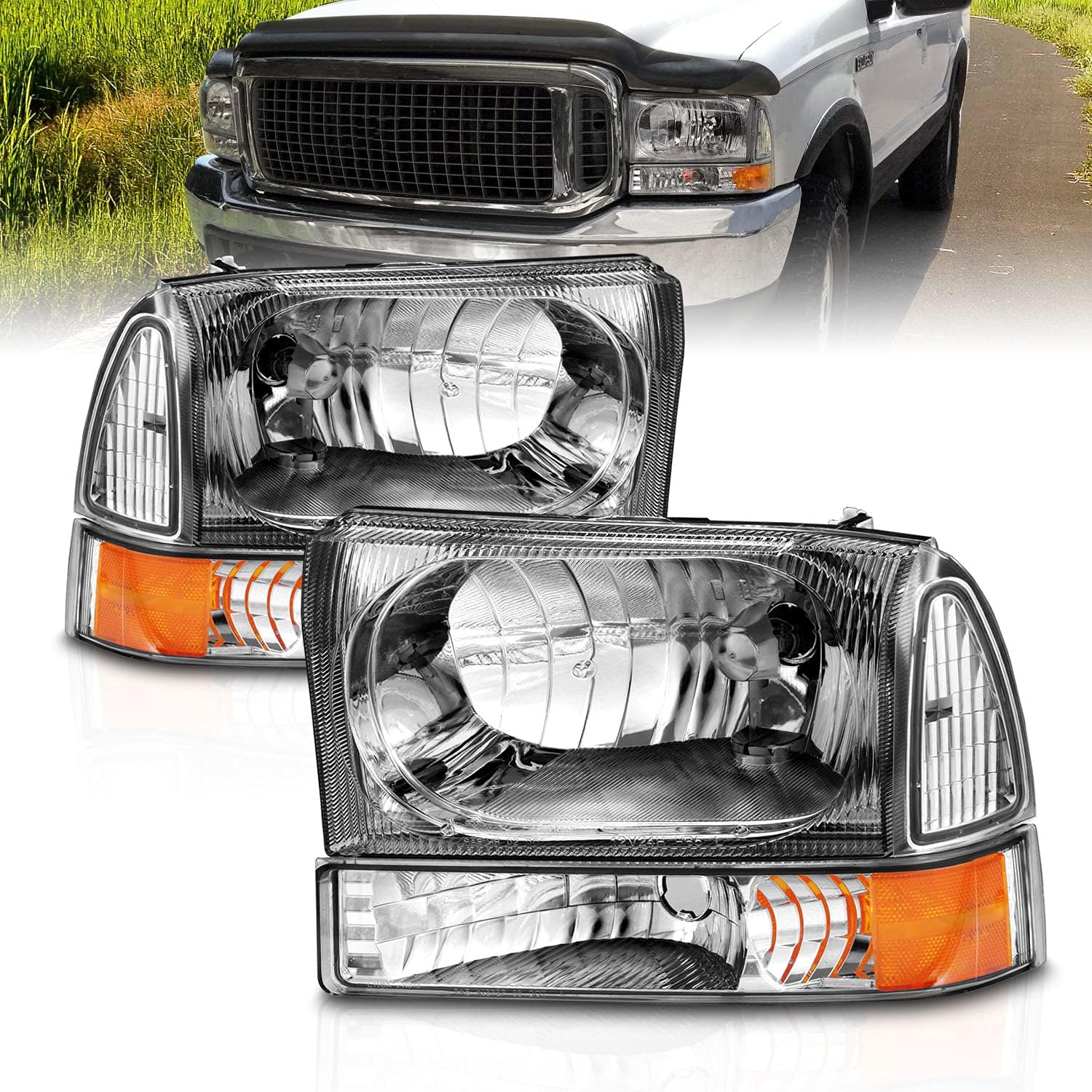 AmeriLite OE Chrome Replacement Headlights 4pcs Set w