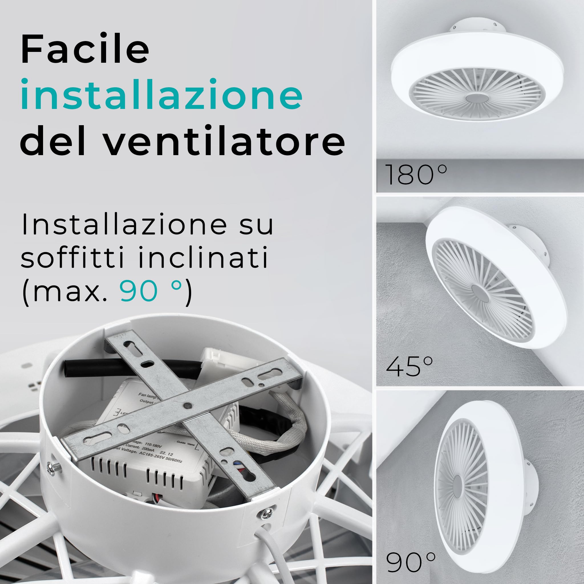 Noaton® Polaris bianco 11045W Ventilatore da soffitto, timer, paralume, telecomando, dimmerabile LED max 41 W, 3 temperature di colore, flusso d'aria fino a 60 m3/min, per camera da letto, diametro