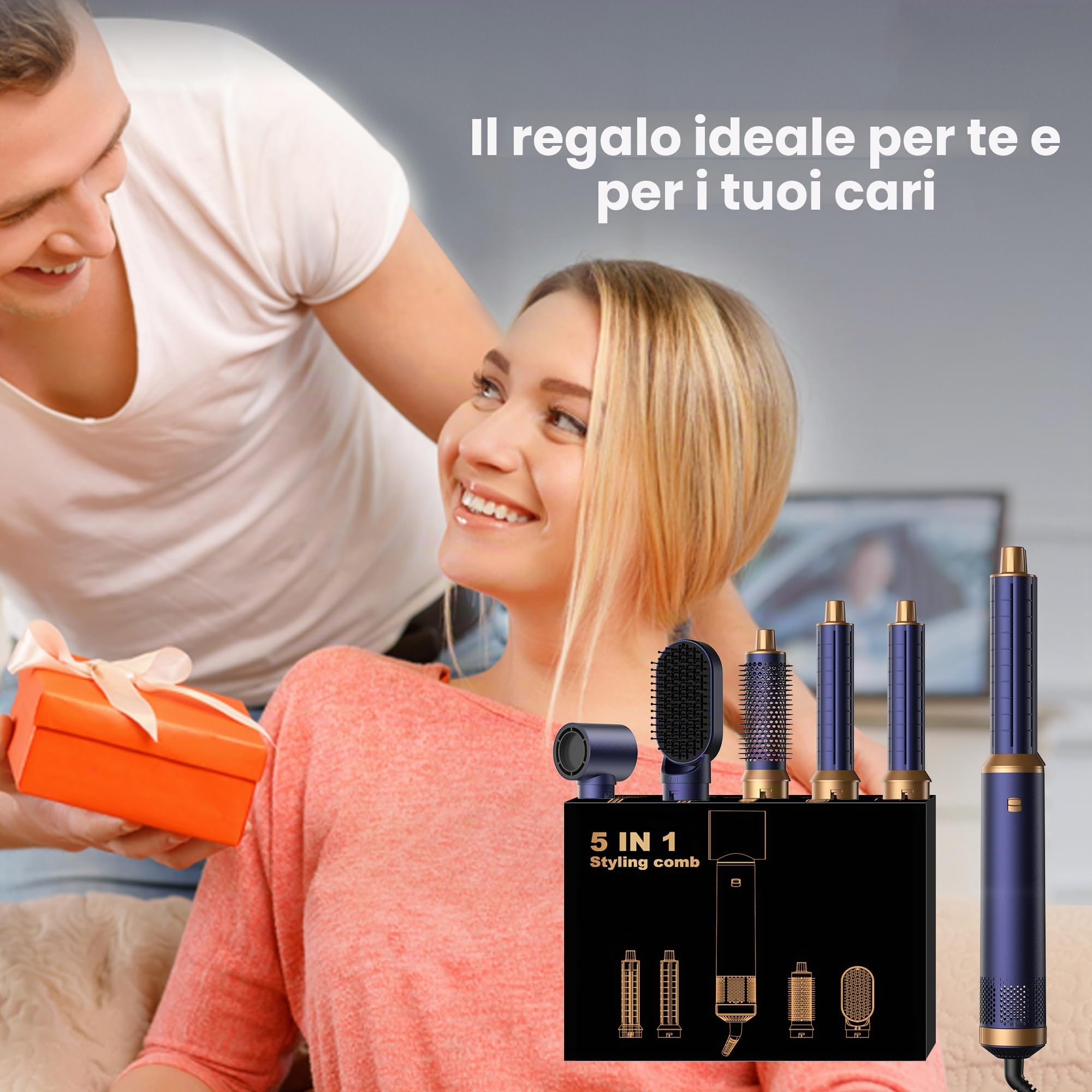 Asciugacapelli 5 in 1, spazzola soffiante 5 in 1, con asciugacapelli ricci, spazzola soffiante, spazzola termica, aria Styler 5 in 1, per asciugare, arricciare, lisciare,regalo per donna