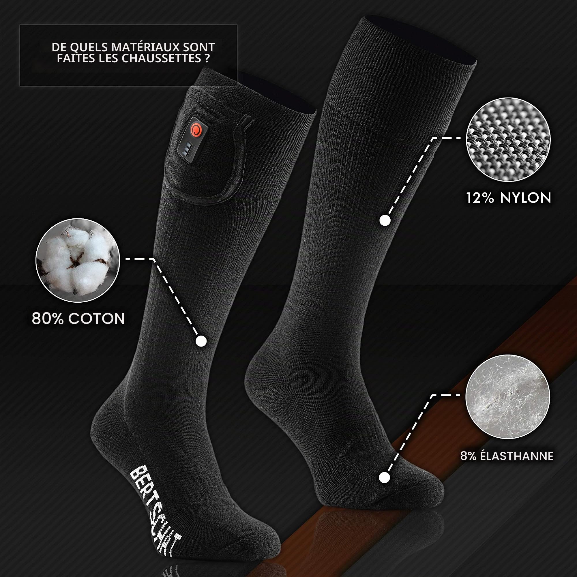 BERTSCHAT Chaussettes Chauffantes PRO - Modèle Long | USB