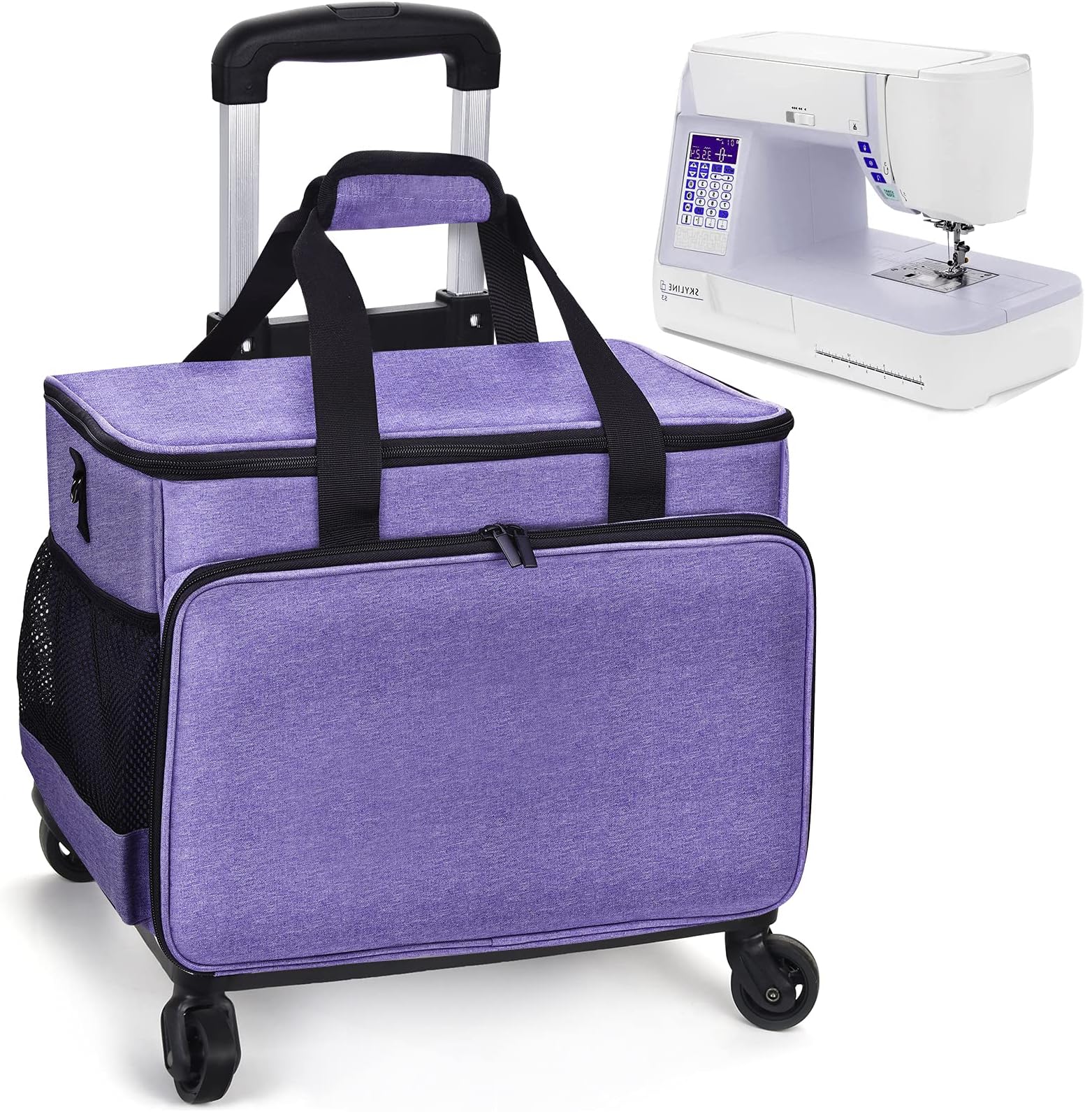 Sewing Machine Carrying Case,Collapsible Trolley Bag with Wheels for Brother,Bernina,Most Standard Machines,Detachable Trolley Dolly Tote,Boarding Bag for Trip Purple