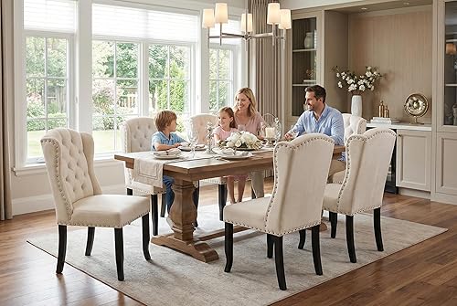 Miniatura 2 de DUOMAY Juego de 6 sillas de comedor modernas capitoné, sillas de comedor tapizadas en terciopelo sin brazos, sillas laterales de invitados para