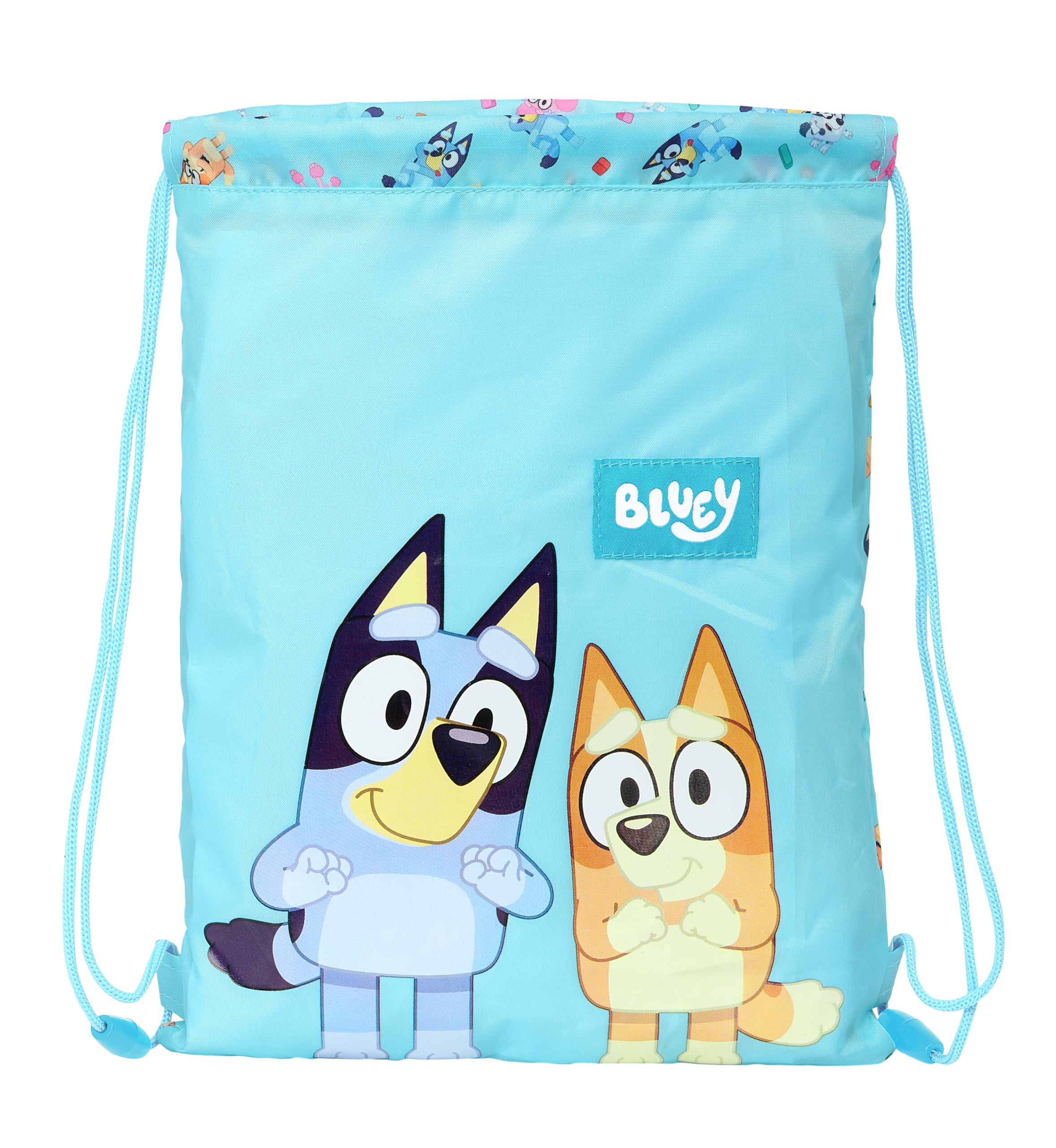 BLUEY - Mochila Saco Plano Junior, Mochila, Ideal para Niños de Diferentes Edades, Cómoda y Versátil, Calidad y Resistencia, 26x34 cm, Color Celeste