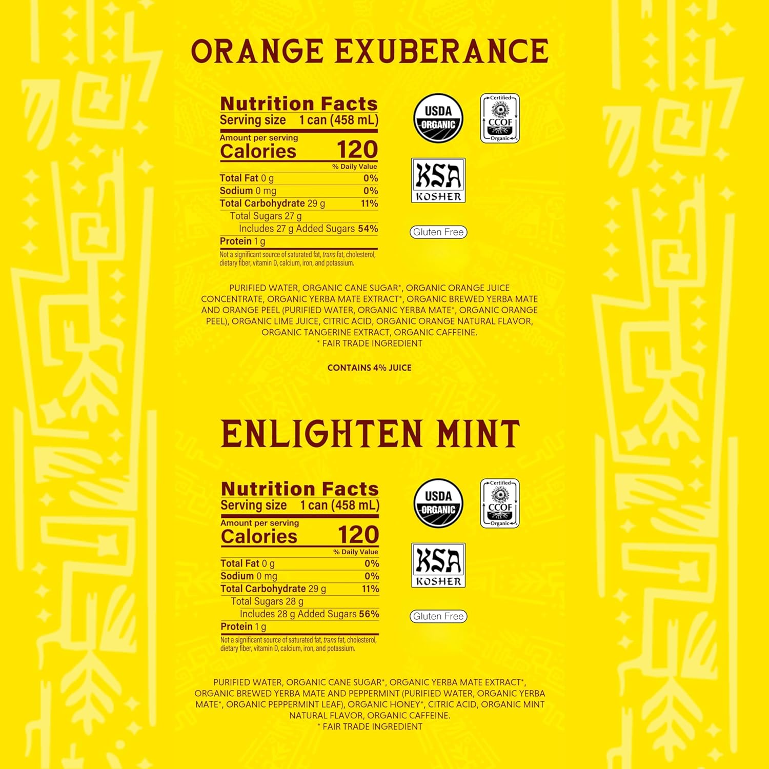 Yerba Madre Organic Yerba Mate Clean Energy Drink Alternative Bundle, Orange Exuberance & Enlighten Mint Flavors, 15.5 Oz (Pack of 24), 150mg Natural Caffeine, Smooth Energy & Focus