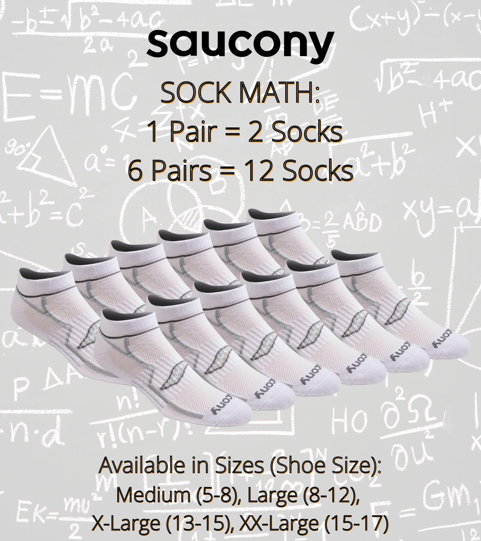 Saucony Męskie skarpety RunDry Bolt Performance, niewidoczne, dostępne w rozmiarach M-XXL (6, 12, 18 par), Large