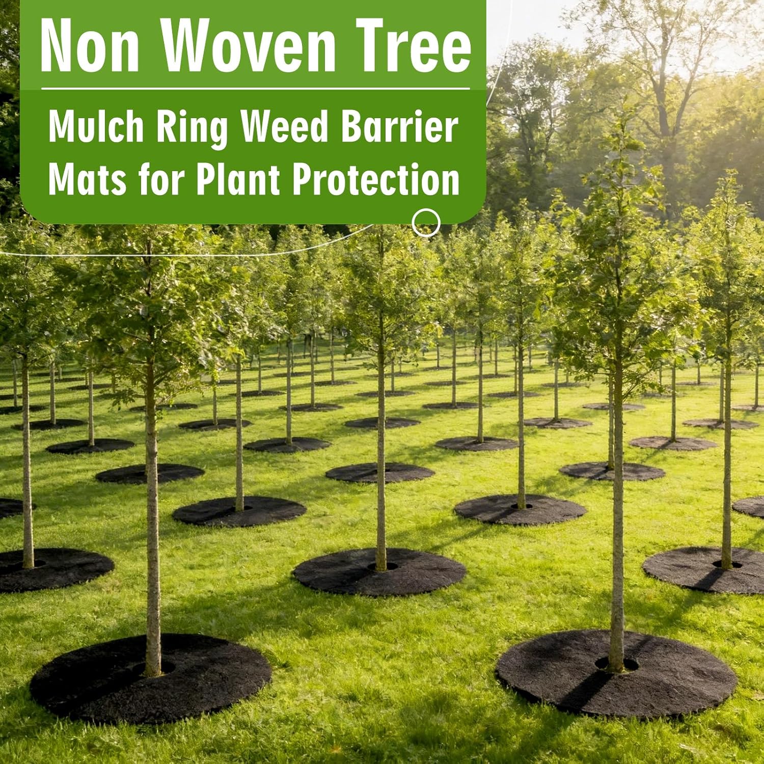 50 Set 20.5 Inch Non Woven Tree Mulch Ring Weed Barrier Mats Tree Protectors with Garden Metal Stakes Thickened Black Mulch Mat for Garden Plant Cover Root Protection Fabric Cover