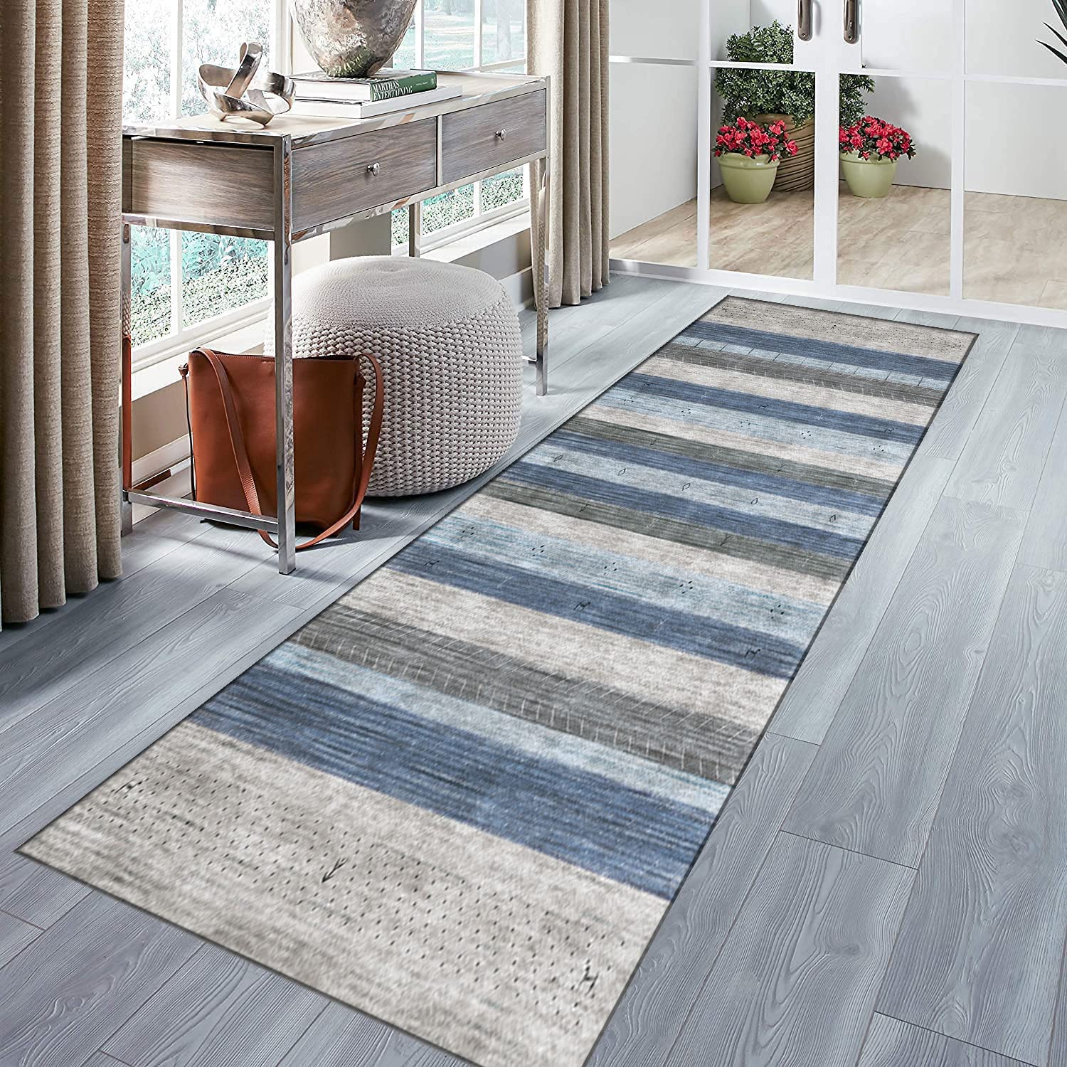 Rutschfester Läufer für Flur und Küche, modernes geometrisches Streifen-Design, vielseitig für Wohnzimmer, stilvoll und langlebig