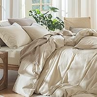 Vista 9 de MooMee Juego de funda de edredón 100% algodón lavado con textura tipo lino, transpirable, duradero, suave y cómodo