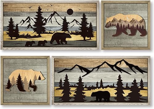 Wesiti 4 Pcs Bear Wall Art Decor 3D Rustic Cabin Wall Decor