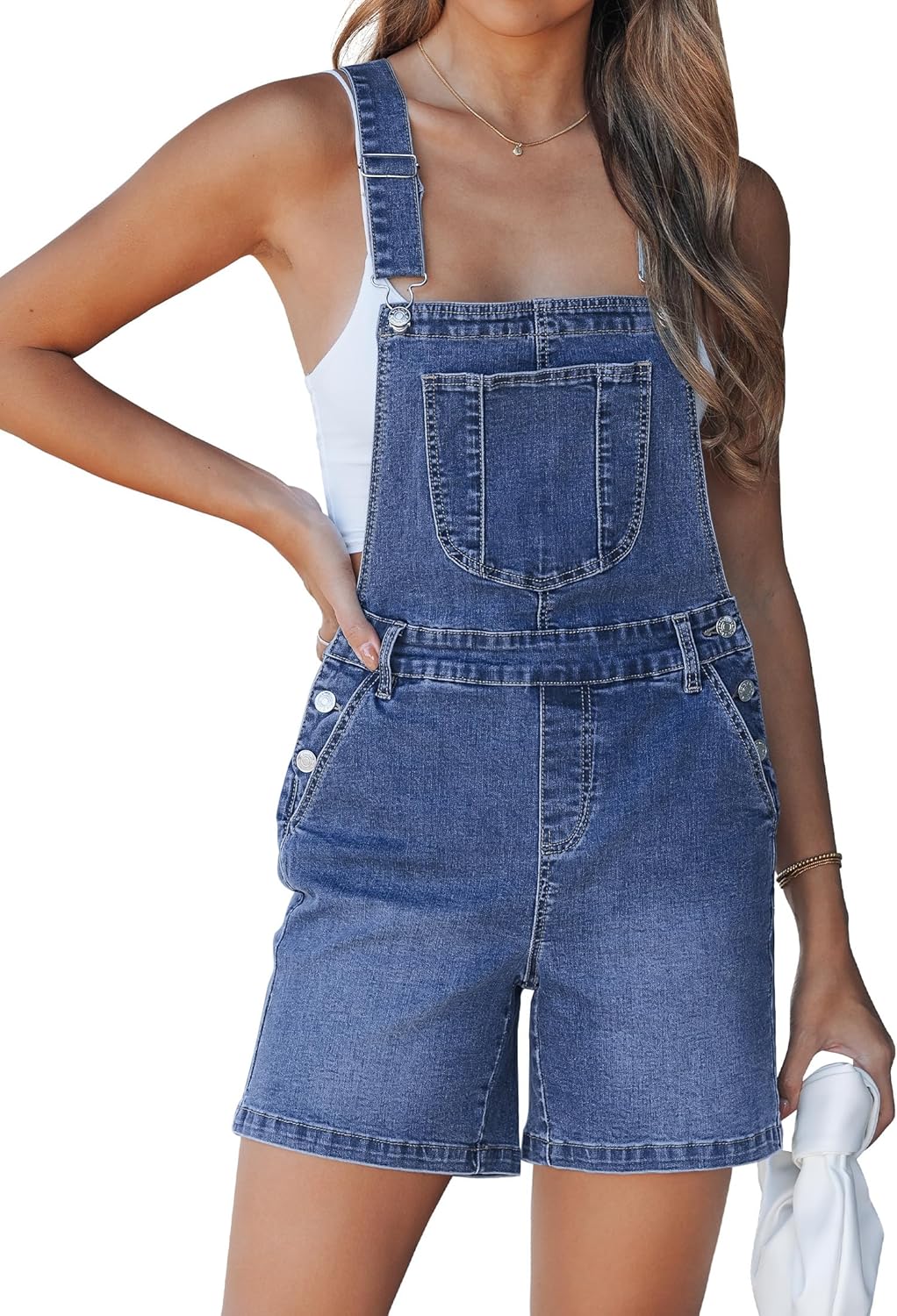 luvamia Denim Overalls for Women Loose Fit Baggy Jean Shorts Overall Bib Summer Casual Stretchy Adjustable Shortalls