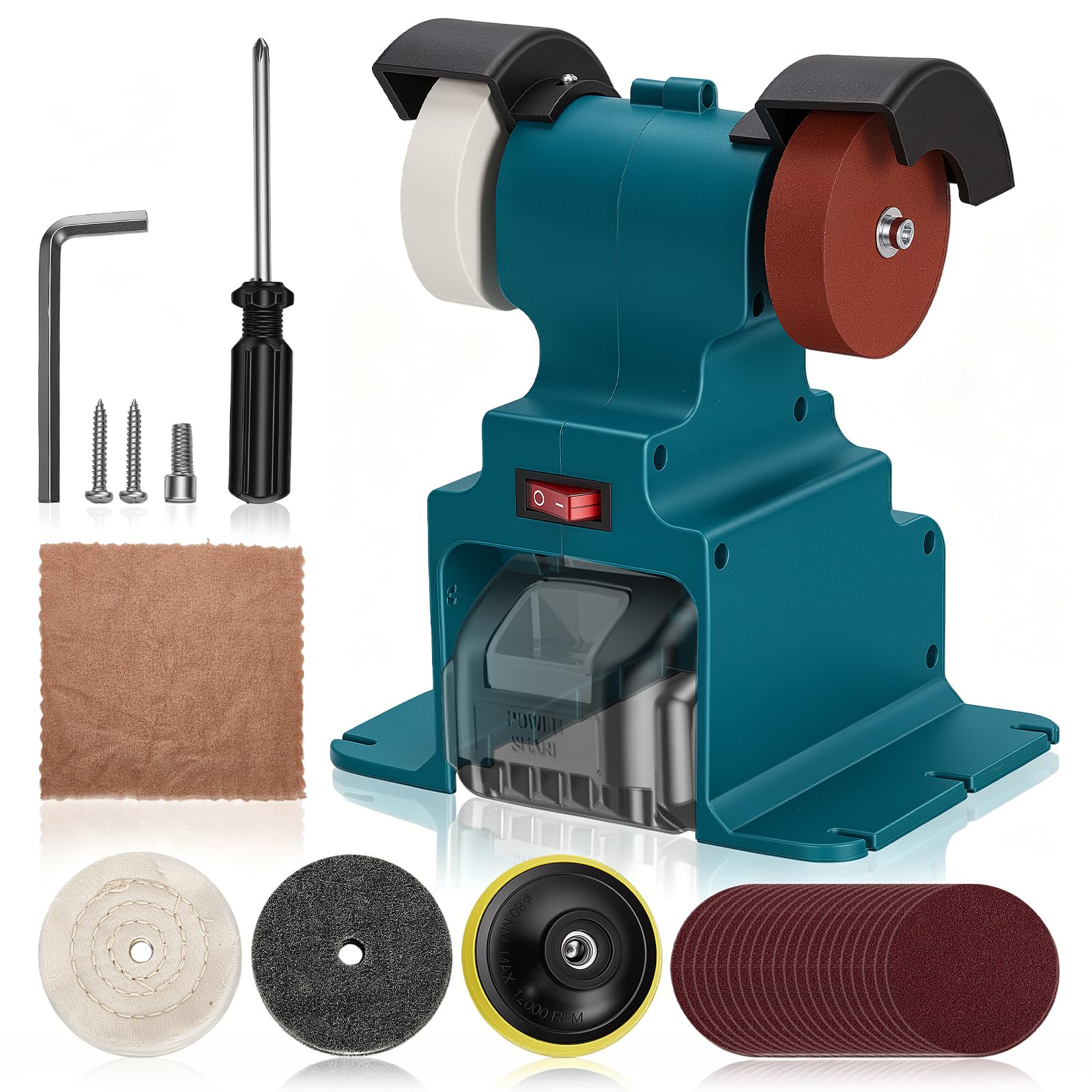 Mini Belt Sander Compatible for Makita 18V Batteries, 6500 RPM 250W Cordless Electric Bench Sander with 4 Wheels(Sanding/Polishing Disc) for Metal Grinding Rust Removal Deburring(No Battery)
