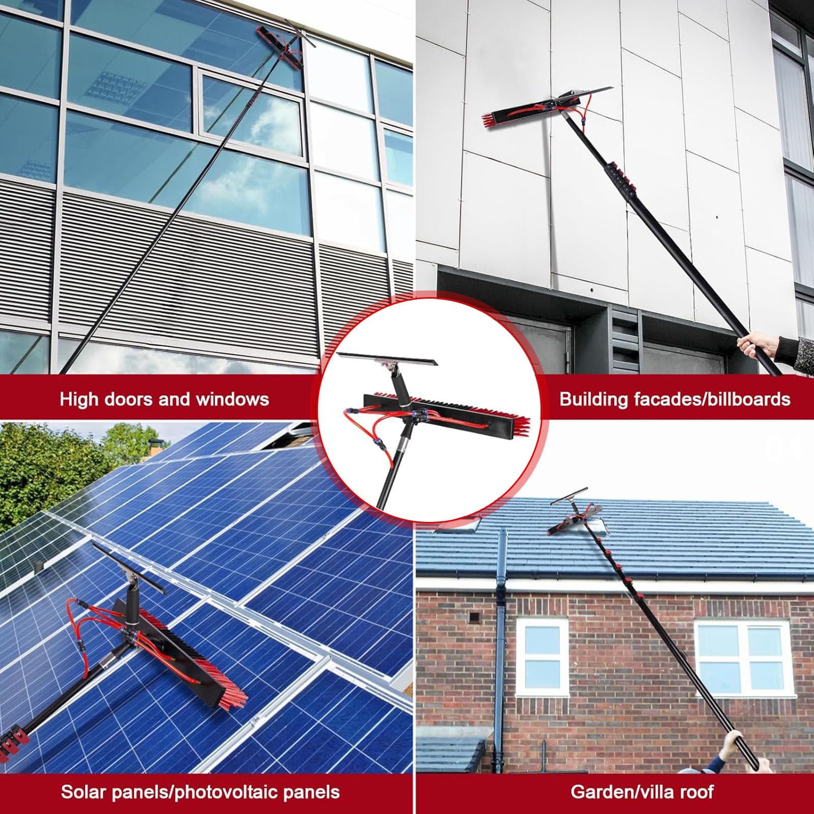 BeoyNot Limpiador Placas solares，Barra telescópica Extensible,para la Limpieza Placas fotovoltaicas, Lavado de Camiones, Ventanas, Cartelería de Tiendas 12m（39ft）