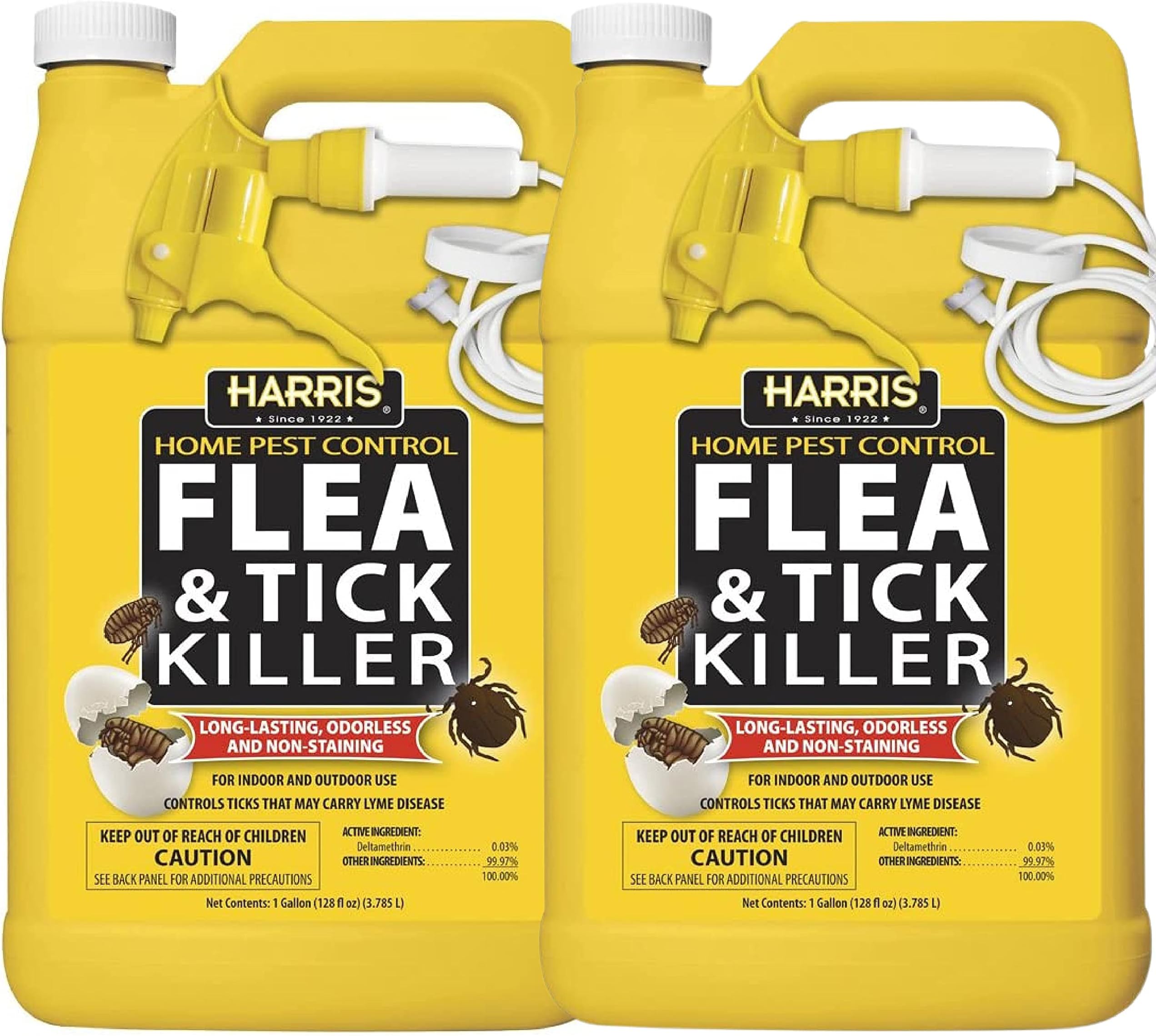 Harris Flea and Tick Killer, Liquid Spray with Odorless and Non-Staining Extended Residual Kill Formula (2-Pack, Gallon)