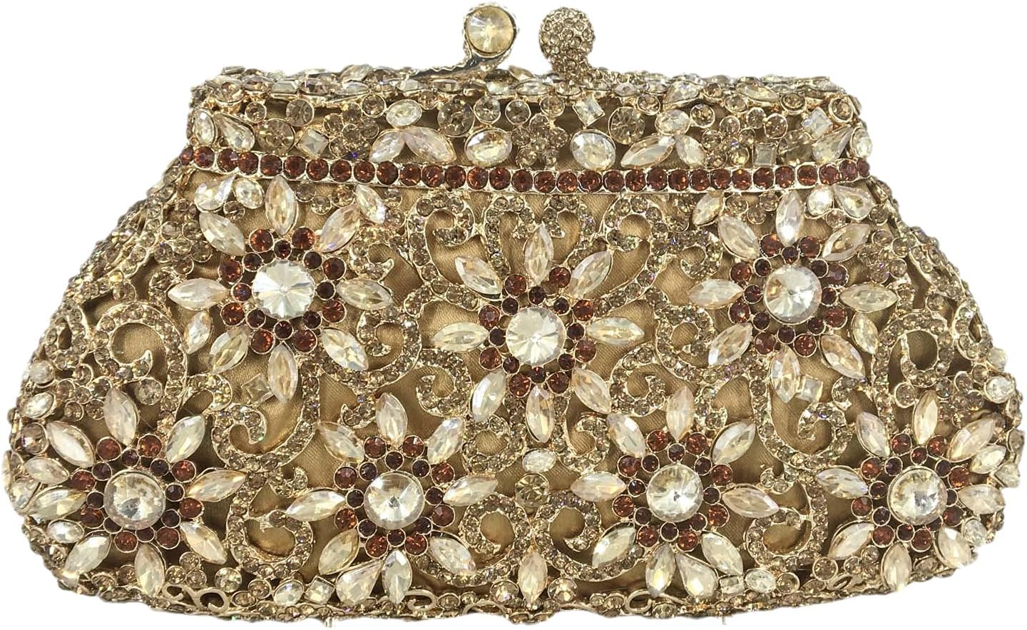 Boutique De FGG Mini Crown Flower Crystal Clutch Purse, No Phone Fits, Heavy Rhinestone Evening Handbag for Wedding Party