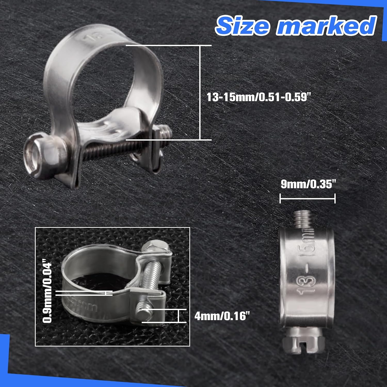 10pcs Stainless Steel Mini Fuel Line Pipe Hose Clamp Clip 13-15mm Fuel Injection Line Style Hose Clamp Adjustable Pipe Hose Clip Tube Clamps For Diesel Petrol Pipe (1/2" - 9/16"Dia)