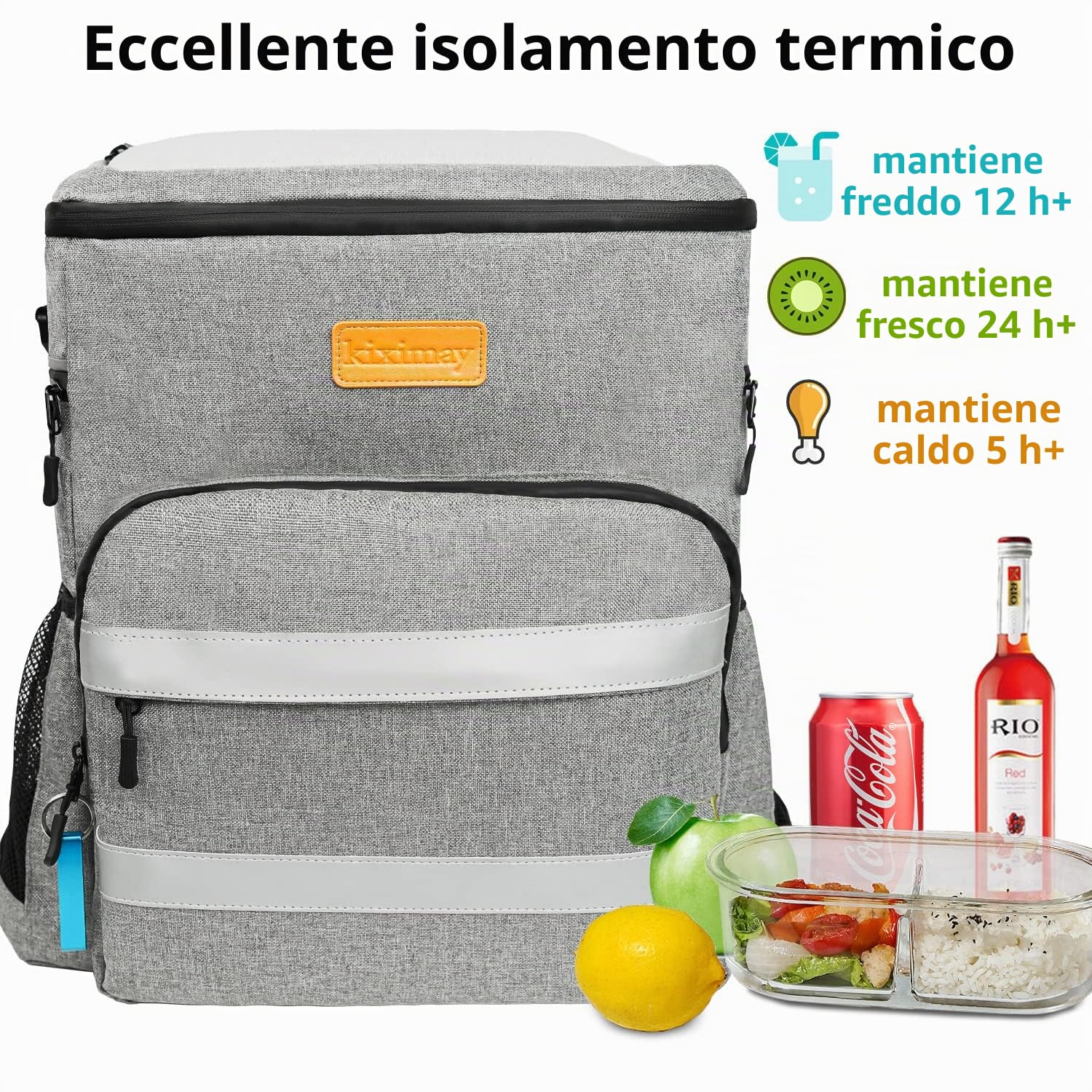 Zaino Termico 30 Litri, Borsa Termica Grande Sigillato e Impermeabile Borsa Frigo Rigida Zaino Frigo Termico per Pic nic, Campeggio e Barbecue Grigio