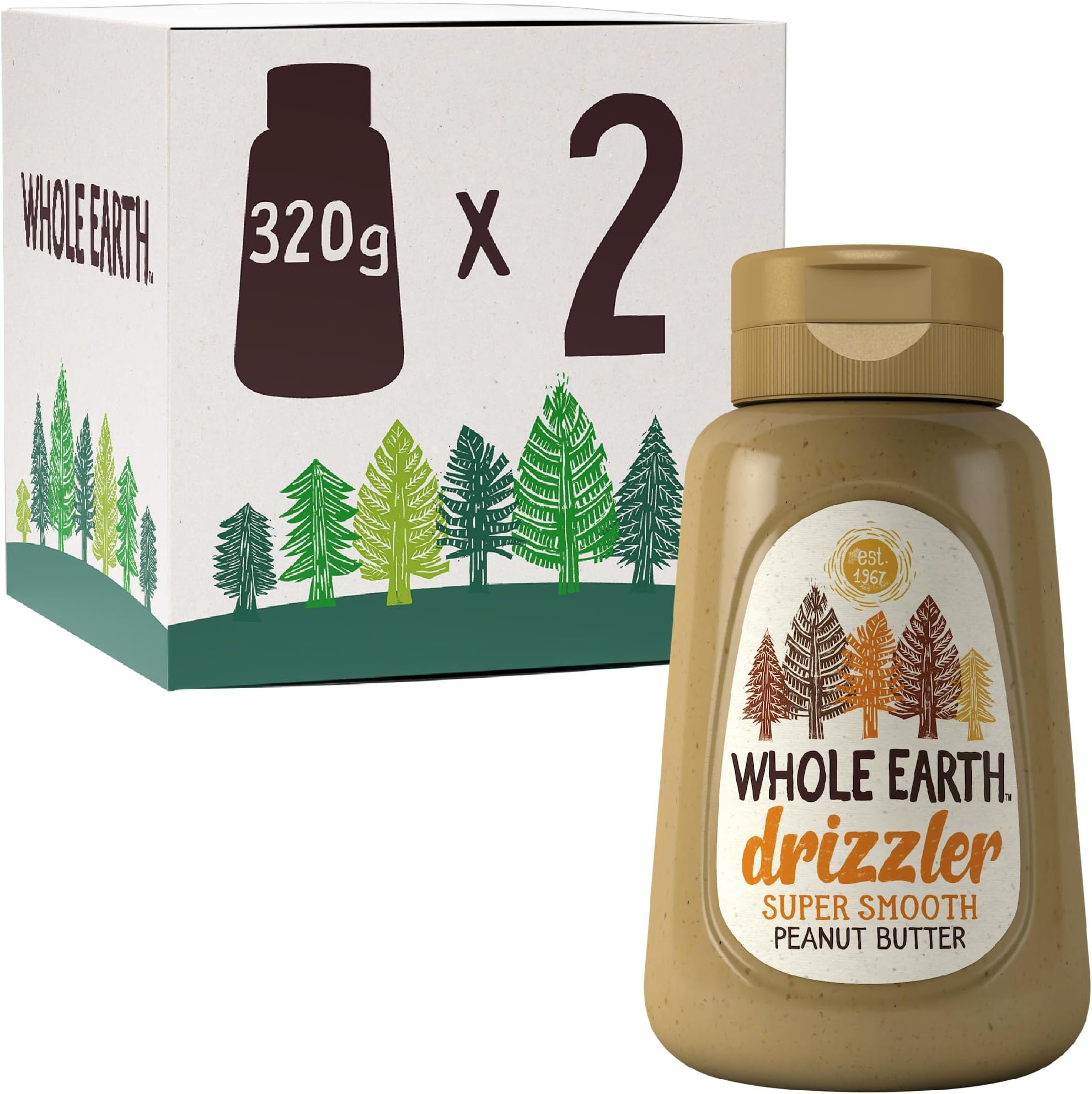 Whole Earth Drizzler Original Roasted Peanut Butter, Super Smooth Squeezy Runny Nutty Spread Made with 100% Peanuts, All Natural Ingredients, No Added Sugar, Gluten Free, Vegan Friendly – 320g