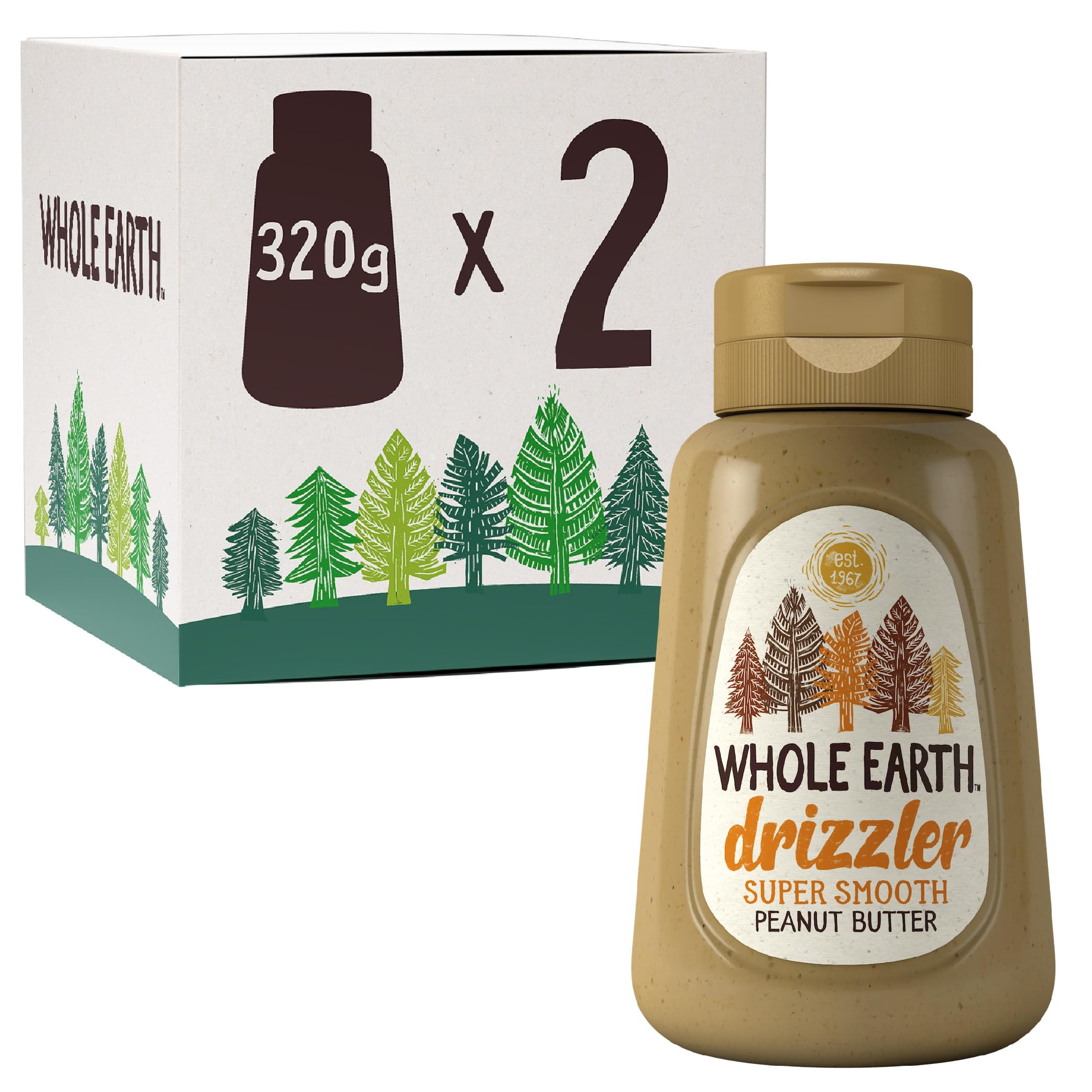 Whole Earth Drizzler Original Roasted Peanut Butter, Super Smooth Squeezy Runny Nutty Spread Made with 100% Peanuts, All Natural Ingredients, No Added Sugar, Gluten Free, Vegan Friendly – 320g