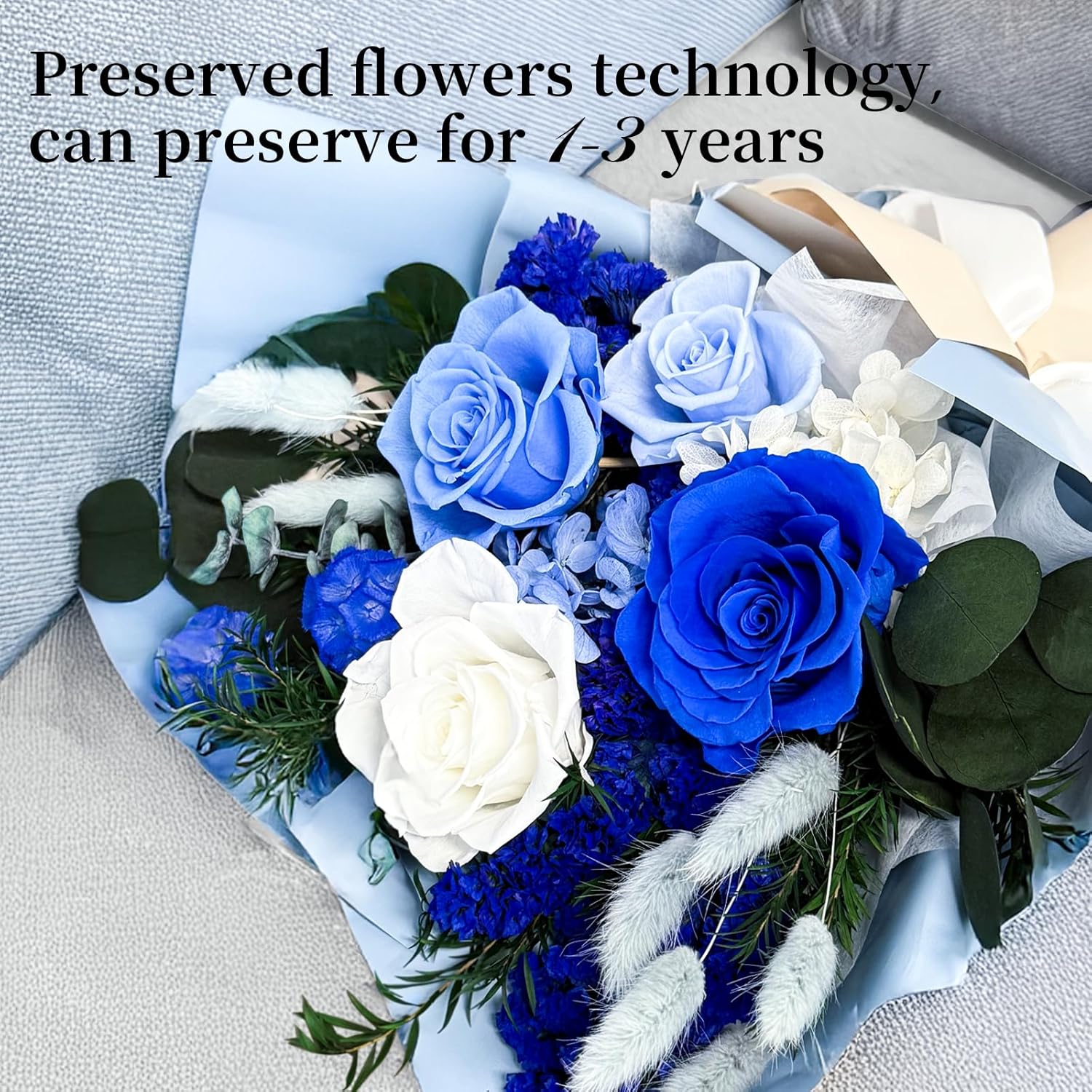 FNCHAI Preserved Roses Bouquet – Flowers for Delivery, Valentines Day Gifts for Him, Long-Lasting Romantic Real Roses for Anniversary, Graduation, Father’s Day & Beach Weddings (Blue) - Image 4