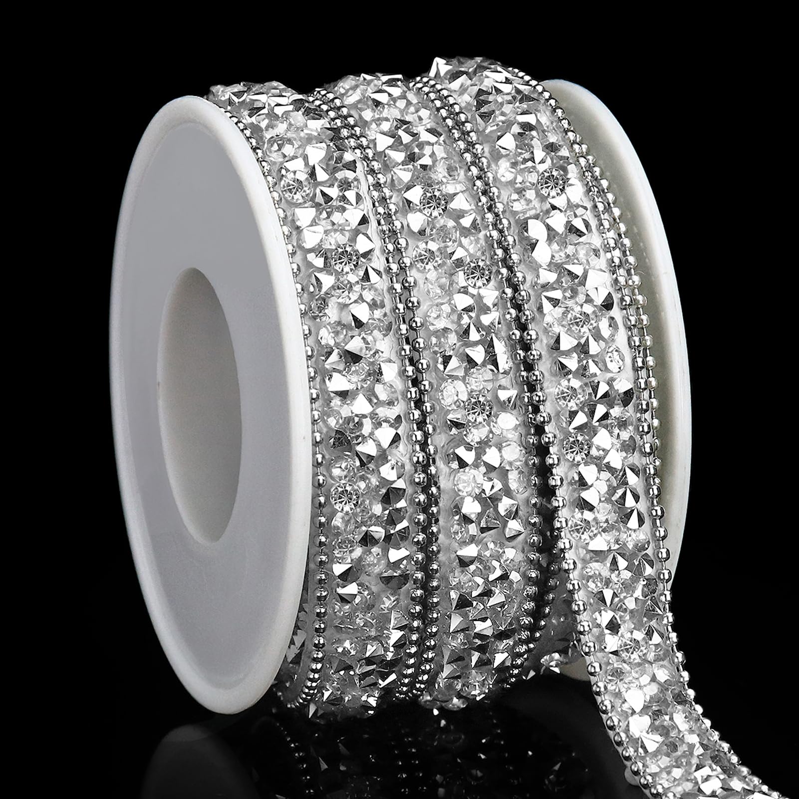 Photo 1 of Dowarm 3 Yards Silver Rhinestone Ribbon Crystal Self Adhesive Tape Bling Diamond Sticker Glittery Strips for Crafts Wedding Decoration, 1cm/0.4inch in Width