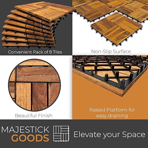 Miniatura 3 de Azulejos de cubierta entrelazados paquete de 8  Suelo de madera a presión  Suelo de madera dura de acacia de 12 x 12 pulgadas para patio  Azulejos