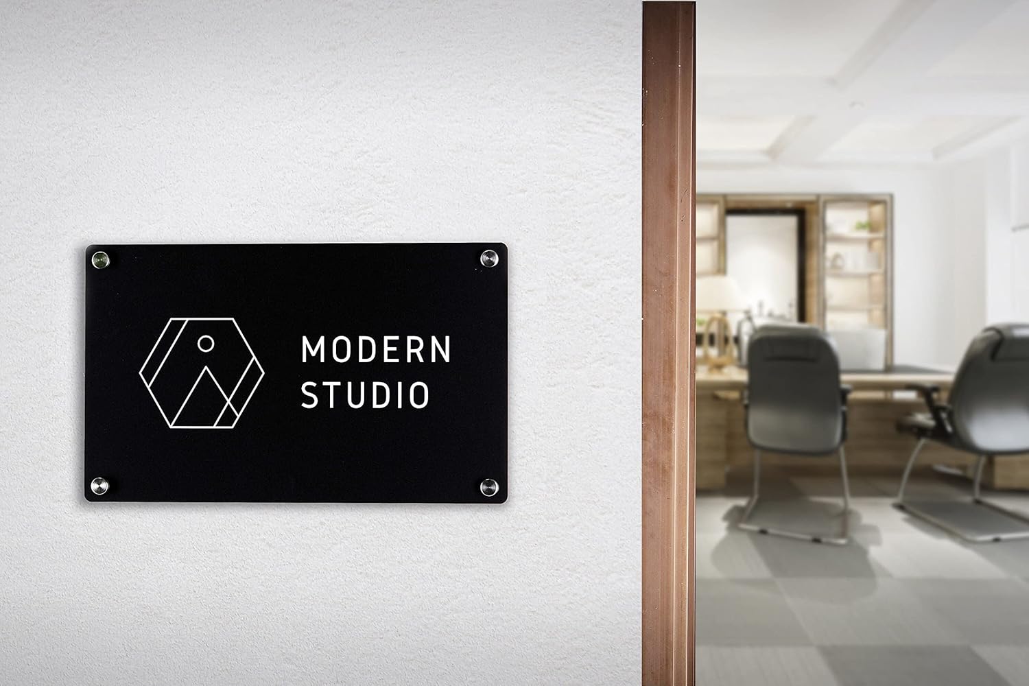 Black Acrylic Office Door Sign With Metal Mounting Fixtures Office Sign - Various Sizes Custom Personalized Logo, Office Wall Decor, Salon Sign, Office Storefront
