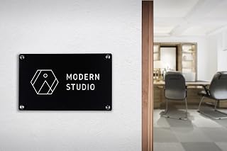 Black Acrylic Office Door Sign With Metal Mounting Fixtures Office Sign - Various Sizes Custom Personalized Logo, Office Wall Decor, Salon Sign, Office Storefront