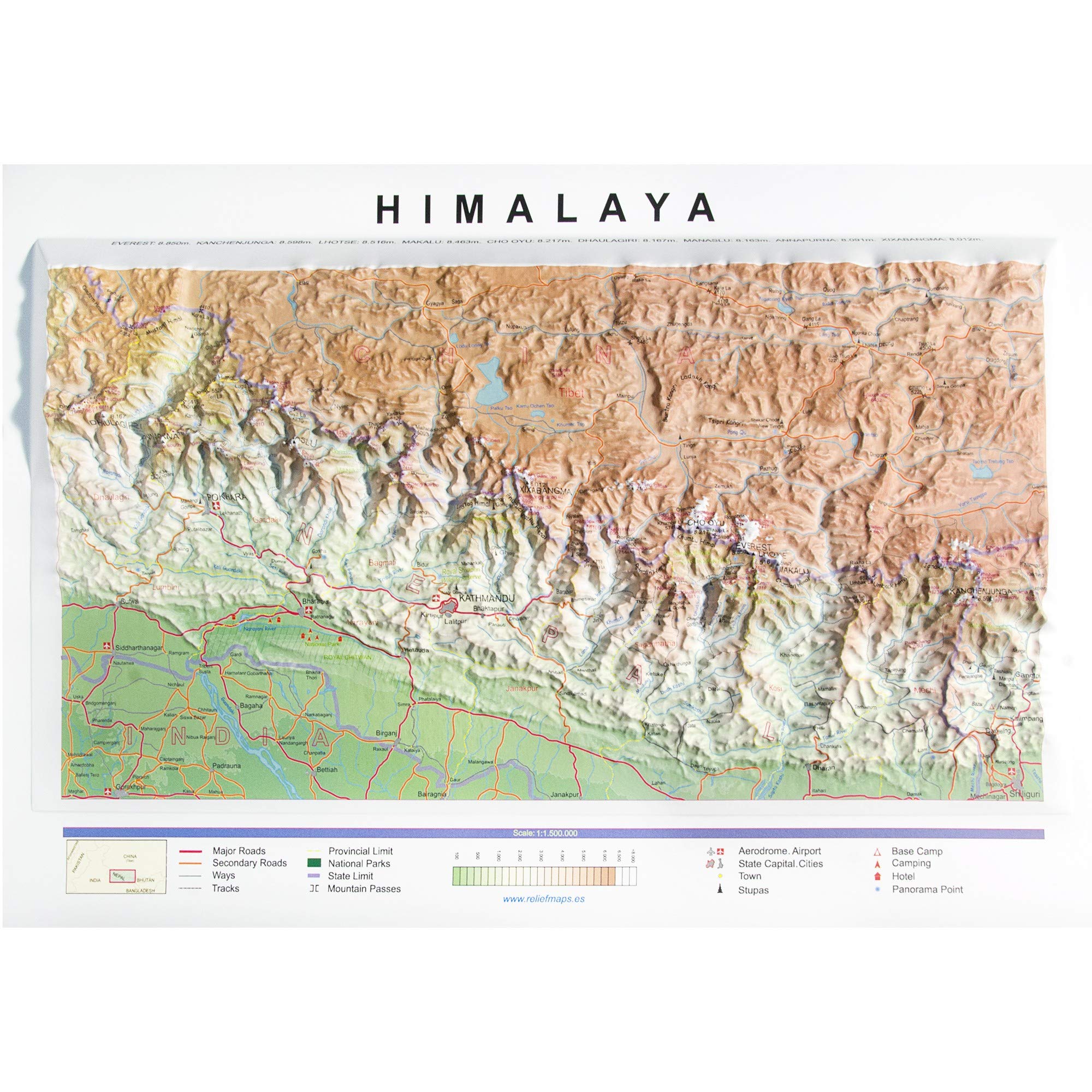 Mapa en relieve Himalaya. Escala 1:500.000, 42x29 cm