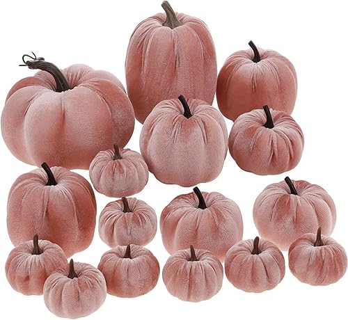 16 calabazas de espuma falsas rosas para decoración de tela de terciopelo a granel calabaza otoño mesa cuenco centro de mesa granja cosecha