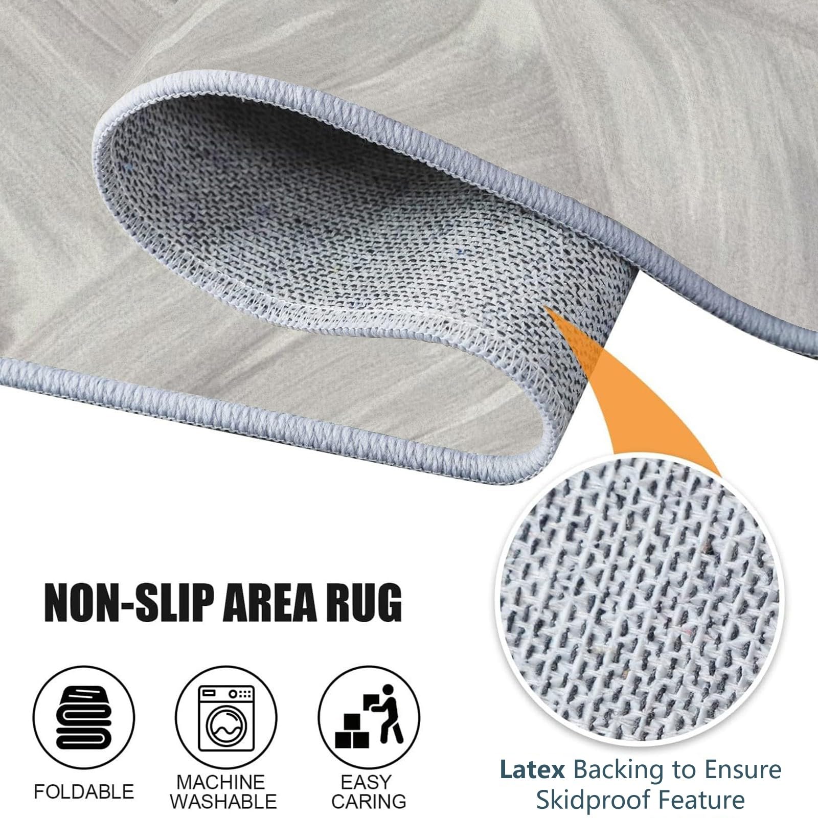 Waschbar in Waschmaschine Wohnzimmer Teppich Feder 60x180 Kurzflor Teppich Schlafzimmer, Grau Teppich Gegend Dünn Bettvorleger Saugfähig für Jugendzimmer Jungen Mädchen