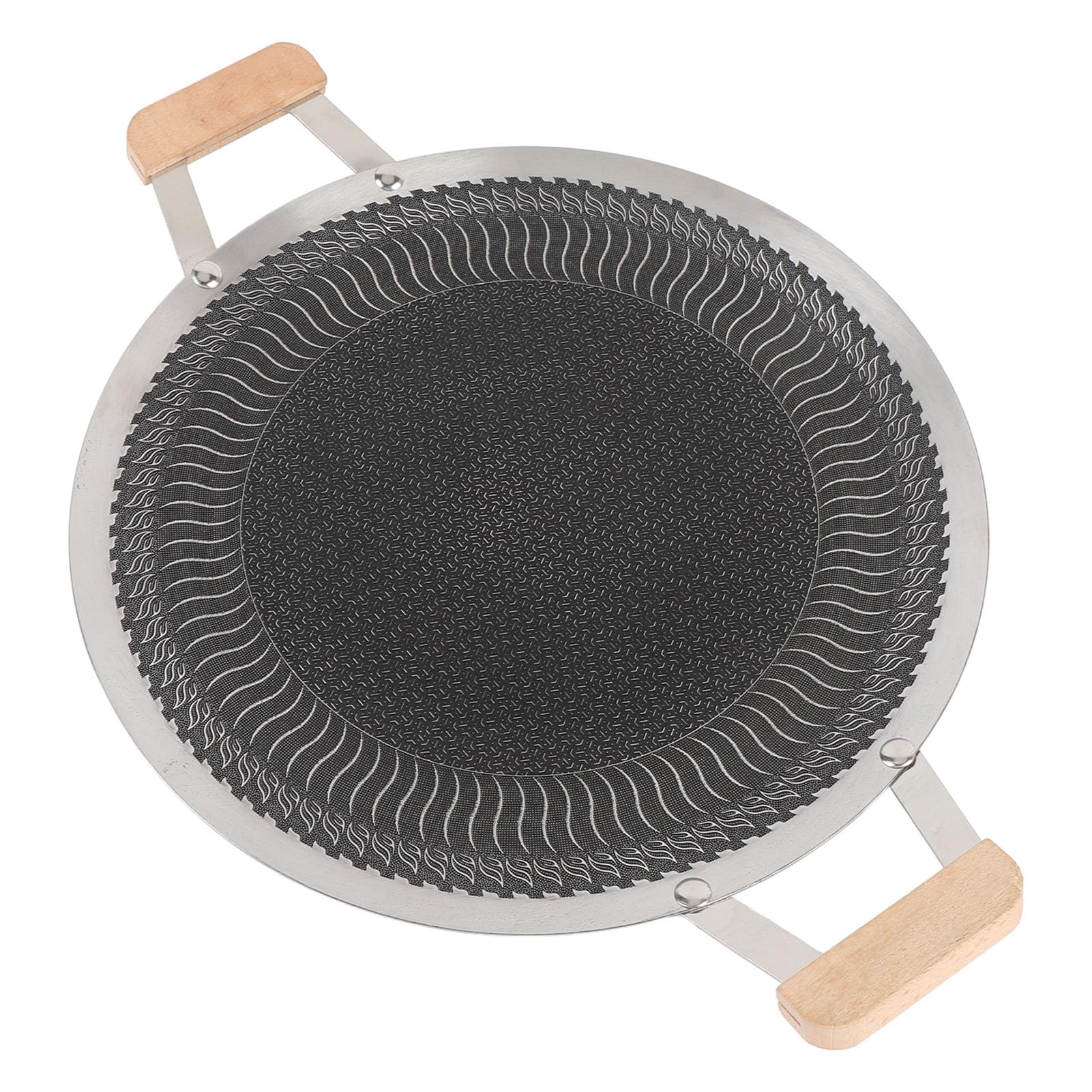 Yosoo Round Korean Grill Pan Stainless Steel Non Stick Coating Multipurpose Use for BBQ Events (34cm)