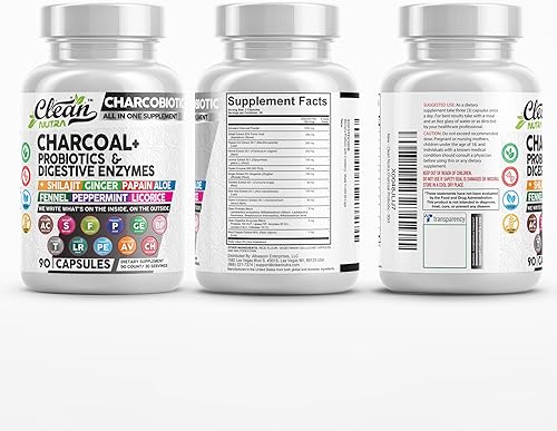 Miniatura 8 de Clean Nutra - Cápsulas de carbón activado Shilajit, enzimas digestivas probióticas para la salud digestiva con menta, hinojo, regaliz, papaína,