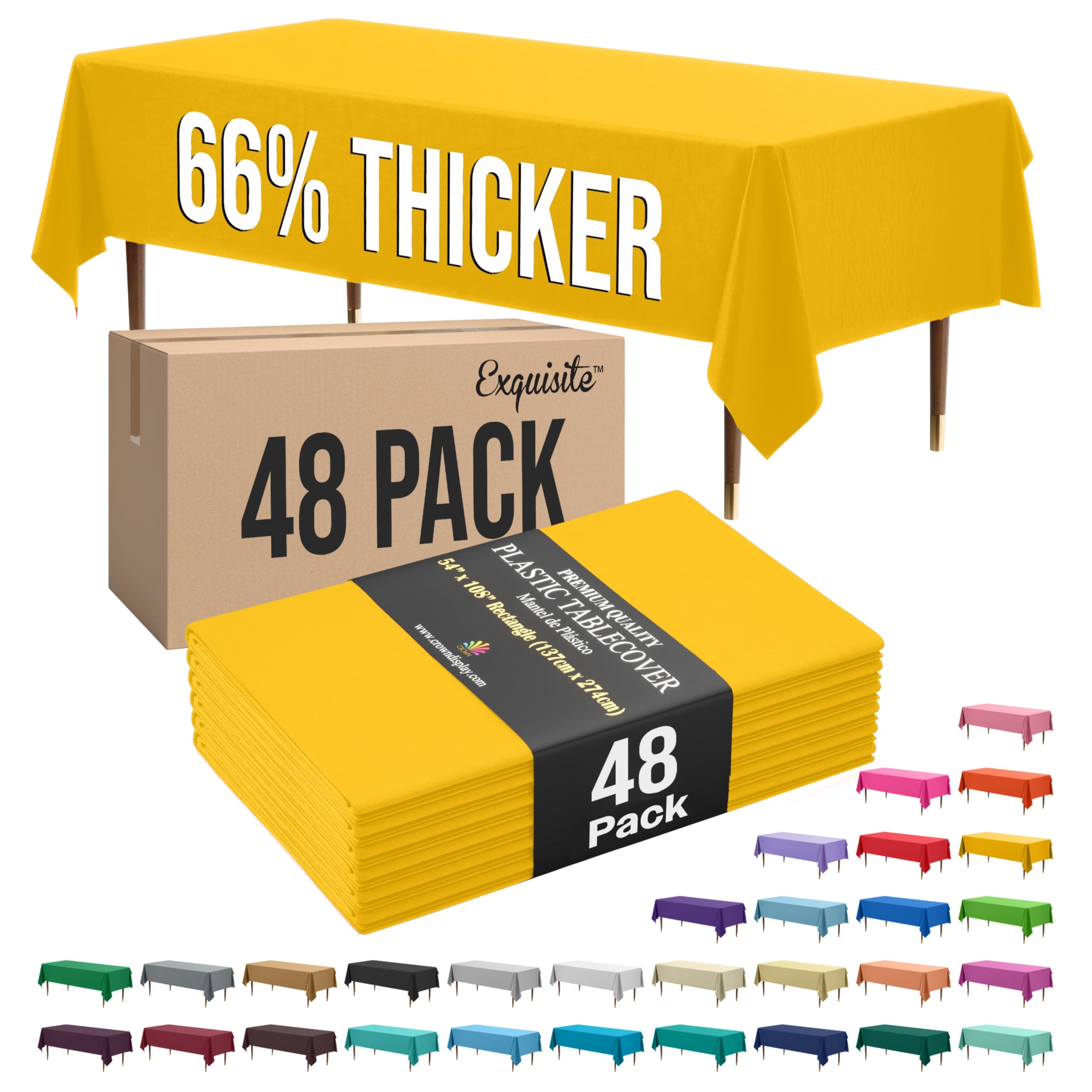 Exquisite 66% Thicker Yellow Rectangle Tablecloth 54"x108" - 48 Pack