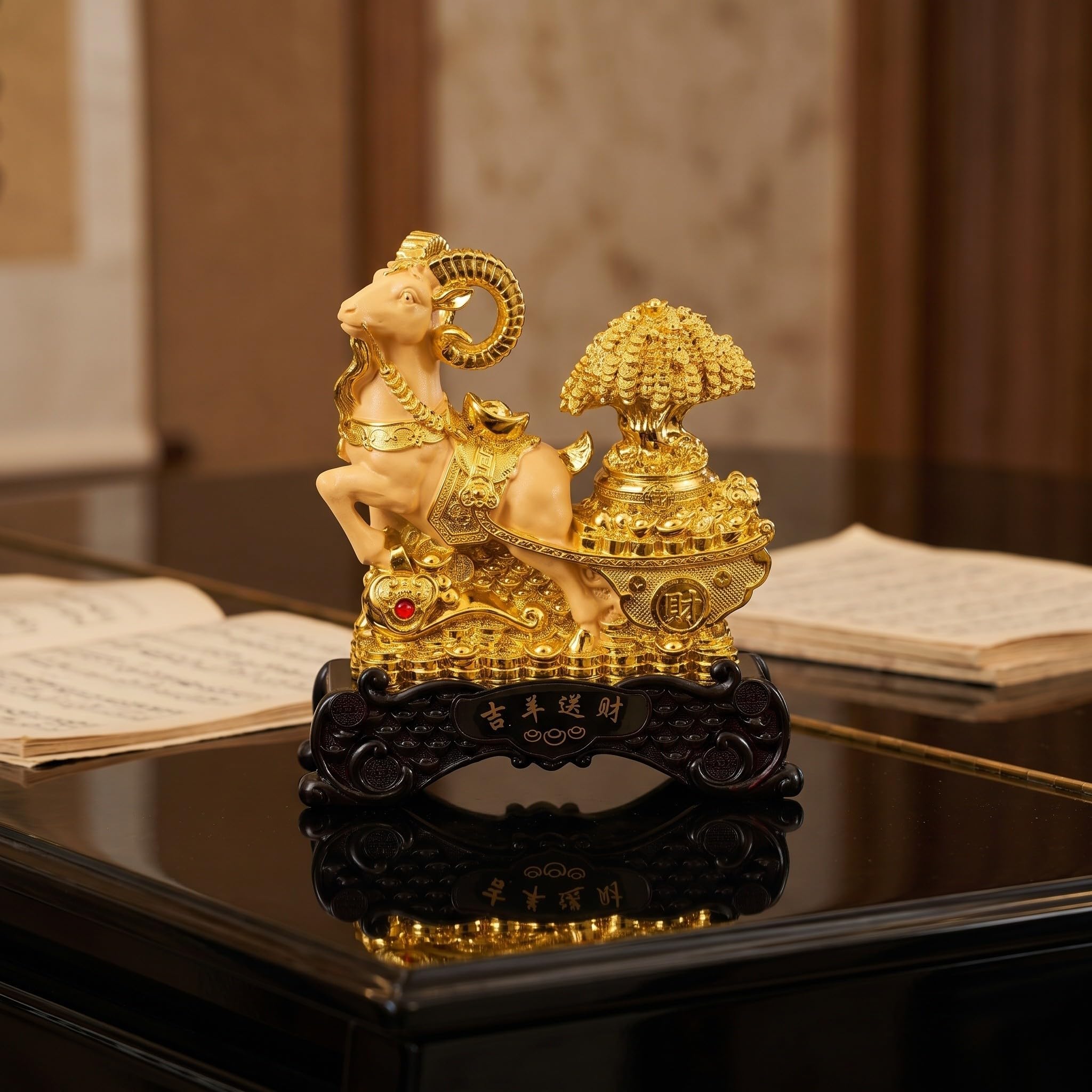 Goldene Ziegenfigur 2027 Harz Schafornament mit Barren und Resinbasis