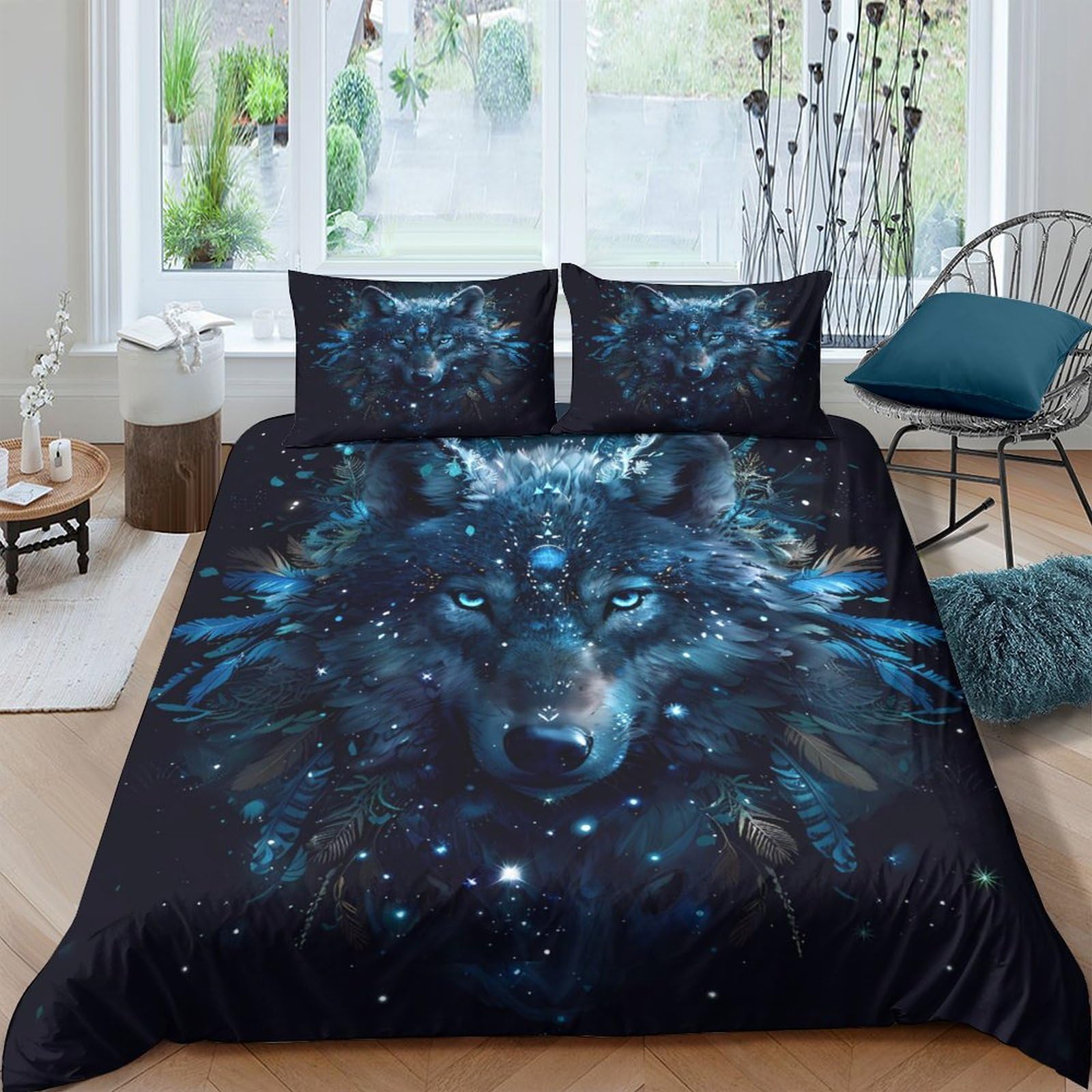 Ctjqhvkz Style-7 3D Printed Blue Wolf Fitted Sheet Microfiber Soft Dark Animal Mattress Cover For Bedroom Dorm Mattress Decor Single（135X200cm）