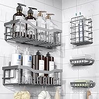 EUDELE 5-Pack Rustproof Stainless Steel Shower Caddy - No Drill Adhesive Bathroom Organizer, Large Capacity XL Shelves for Shower, Kitchen Storage