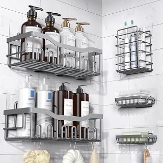 EUDELE 5-Pack Rustproof Stainless Steel Shower Caddy - No Drill Adhesive Bathroom Organizer, Large Capacity XL Shelves for Shower, Kitchen Storage
