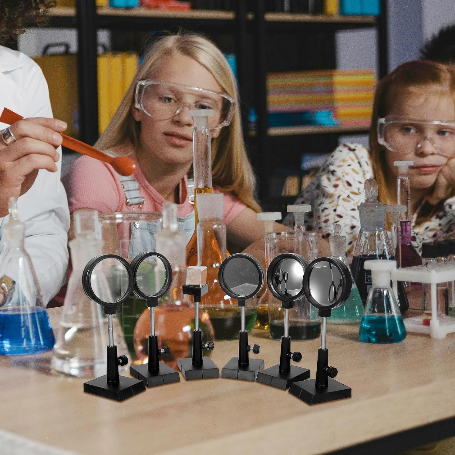 Physics Science Kit Optical Experiment Set with Plane Mirror, Concave Lens with Rack, and Prism for Student Science Lab Teaching and Physics Classroom Equipment