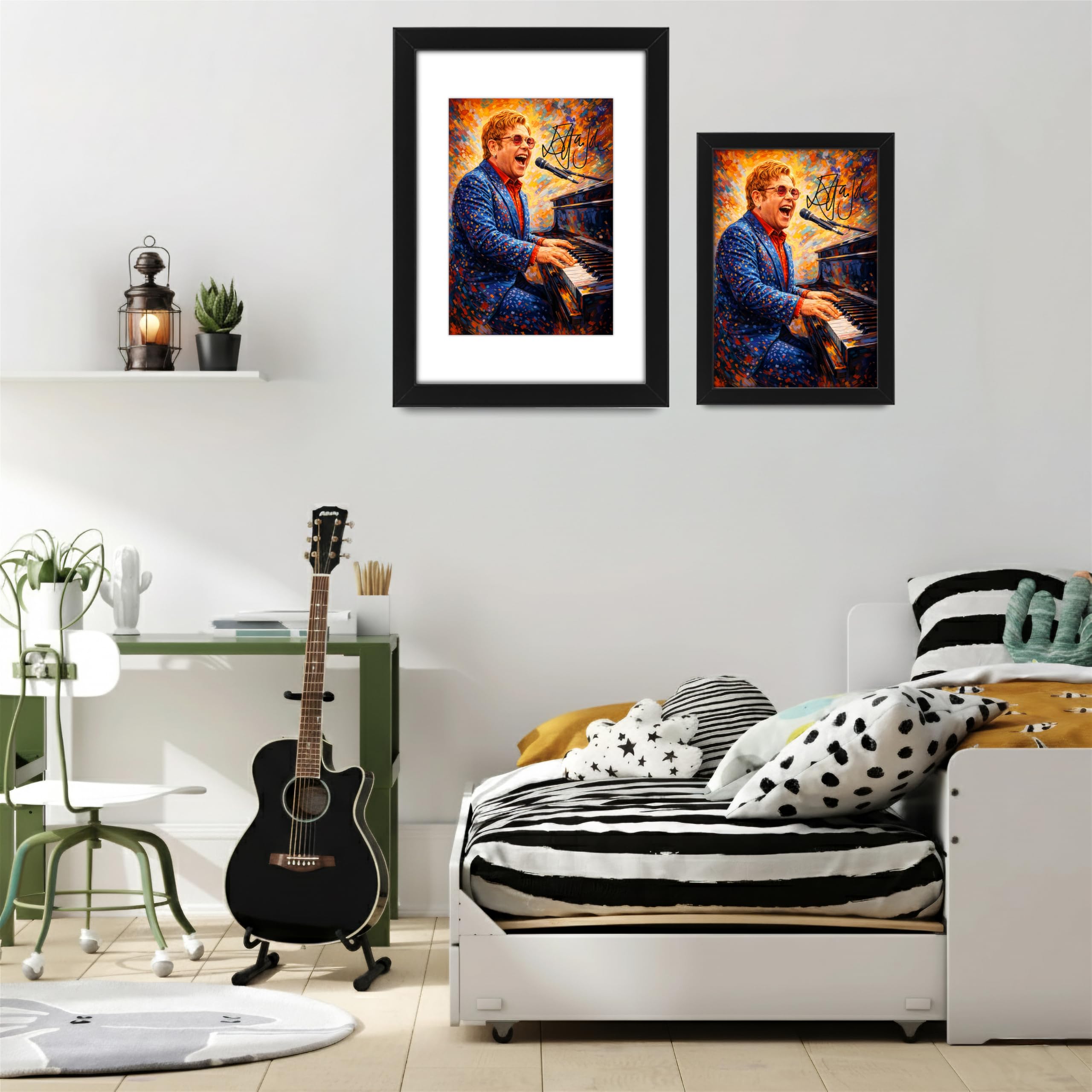 Stampa artistica da parete con autografo di Elton John Art, edizione limitata, idea regalo per fan, memorabilia da collezione, Rocketman Legend Tribute (A3 incorniciata con passepartout)