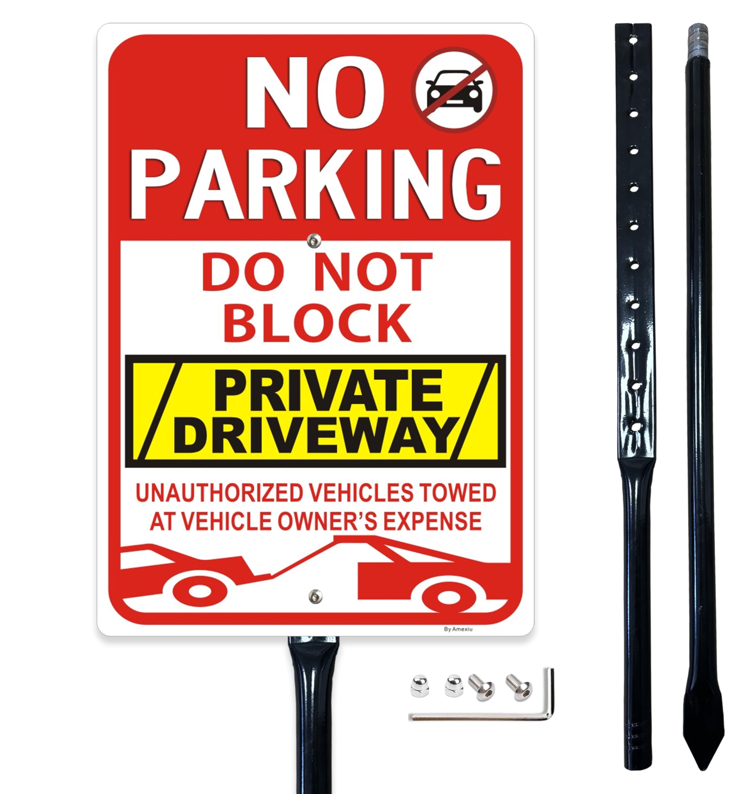 Amexiu No Parking Sign Do not Block Private Driveway Signs with 36"Long Metal Stake, 10 x 14 Inches "Unauthorized Vehicles Towed At Vehicle Owner’s