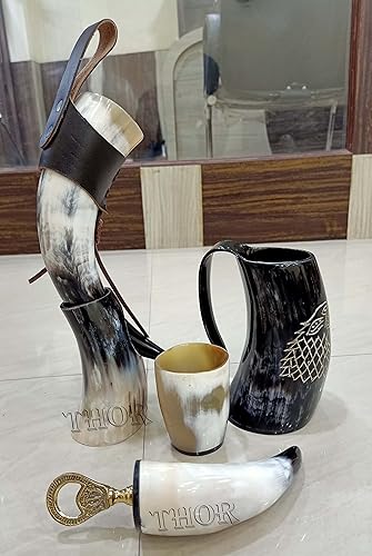 Miniatura 3 de Taza de cuerno vikingo para beber, abridor de botellas, taza de whisky, funda para cinturón, cuerno para beber con soporte para bebidas frías, juego