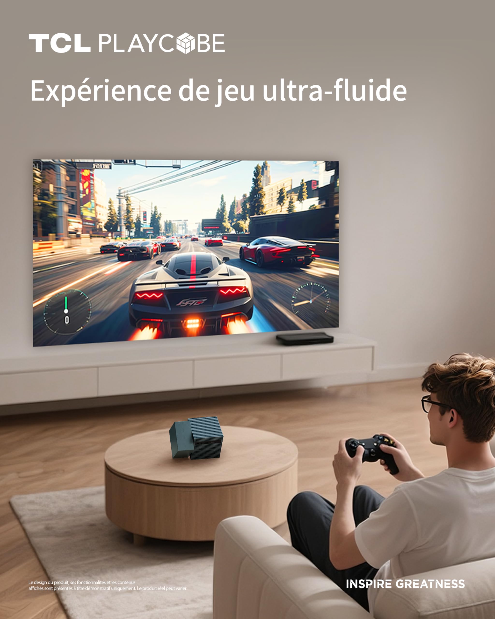 TCL PlayCube 4K Videoprojecteur - [GTV/Netflix] Projecteur Mini Portable, 750 Lumens ISO, Wi-FI et Bluetooth, AutoFocus, Keystone, Réglable 360°, pour Home Cinéma, Intérieur, Extérieur, Gaming