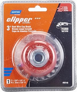 Norton Wire Brush, Clipper 3" Wire Cup Brush for Angle Grinder, Carbon Steel Metal Brush for Cleaning, Knotted Wire Metal Brush, Pack of 1