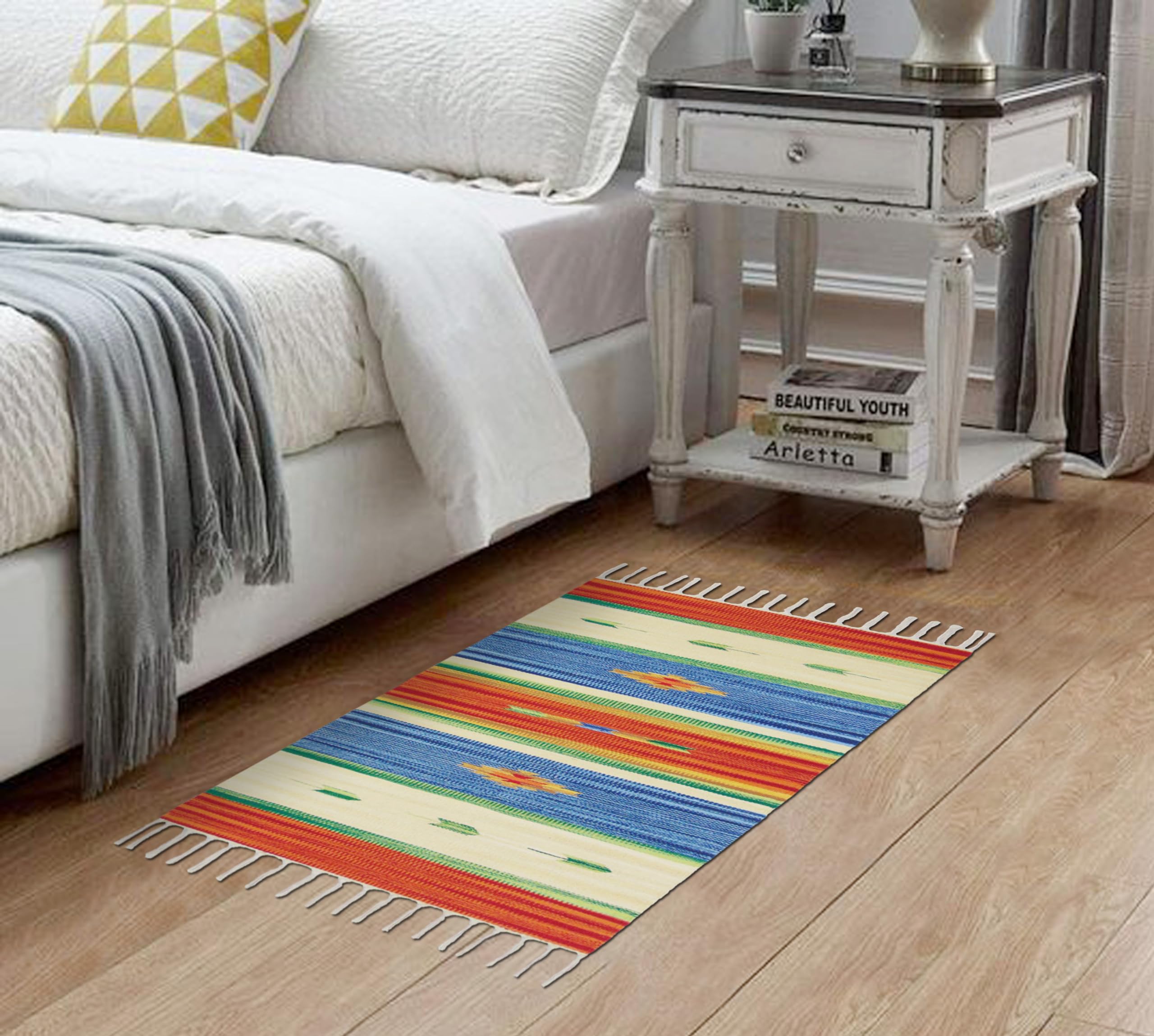 MDZ® Hand Woven Cotton Traditional Kilim Rug | Style: Traditional | Color: Multi | Size: 1'8"x2'8" Feet / 20"x32" Inch / 50x80 cm | for Kids Room, Living Room, Dining Room & Bedroom (Style_2)-image-36