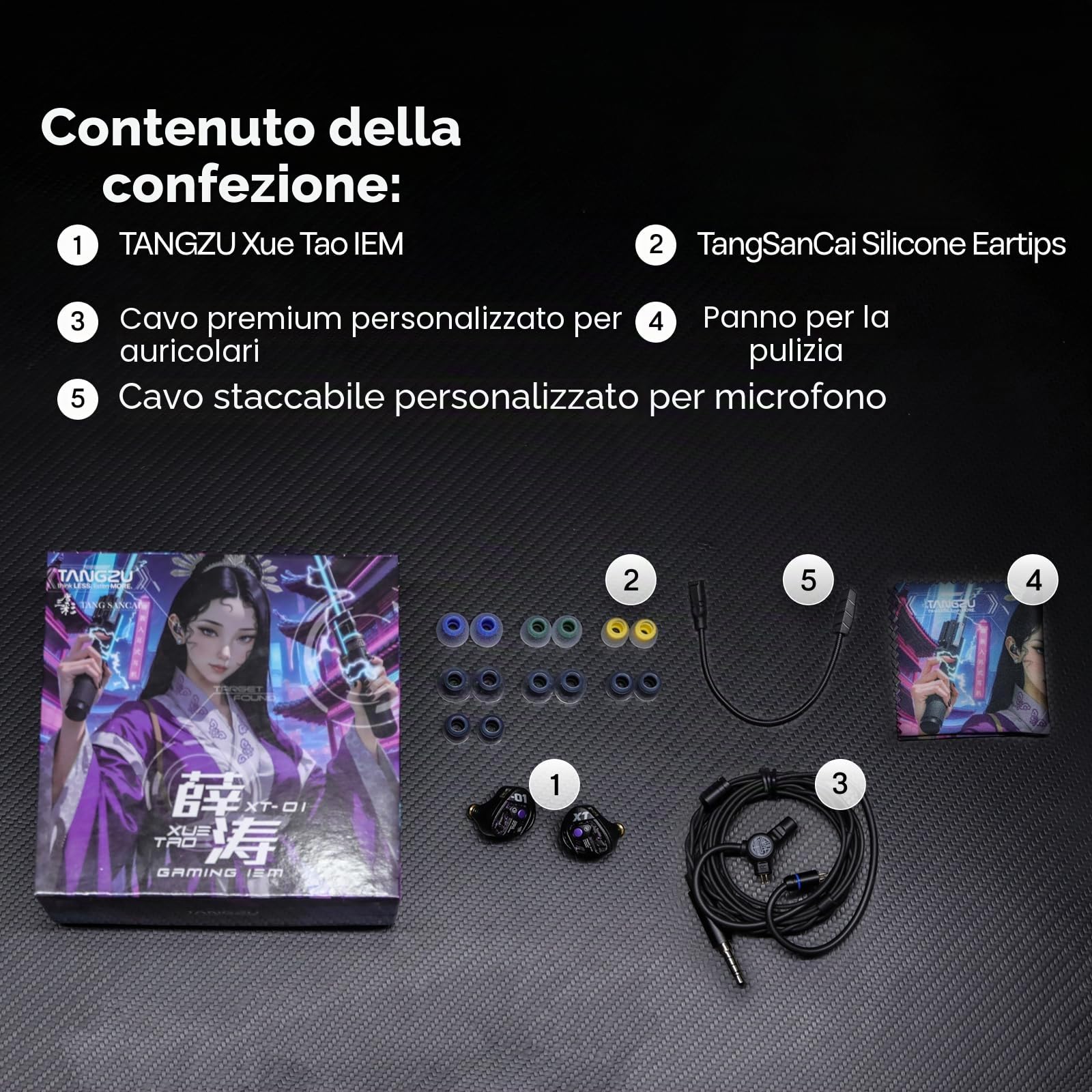 Linsoul TANGZU Xue Tao Gaming IEM, Cuffie HiFi e Microfono Rimovibile, In Ear Monitor con Driver Dinamico a Diaframma in Vetro da 10mm, con Cavo OFC Rimovibile a 2Pin per Gamer Audiophile (3.5mm MIC)