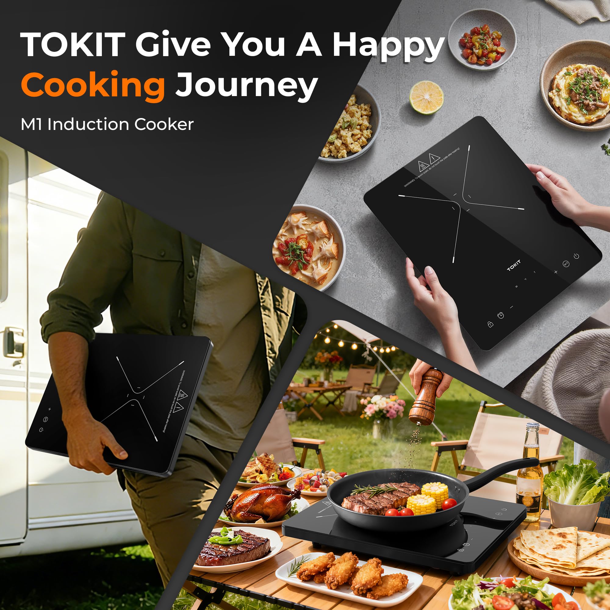 TOKIT Plaque de Cuisson Induction 2000 W, Plaque À Induction M1 Avec 9 Niveaux De Puissance Individuels, Ecran Tactile, Minuterie 90 Minutes, Ultra-Fine 40 Mm, Noire Pour Cuisine (M1)
