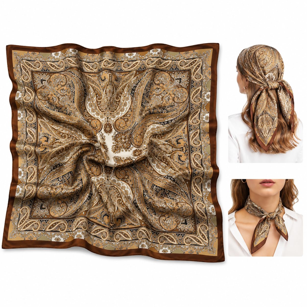 silk feel square scarf for women 70x70cm | floral print head scarf, bandana & neck scarf | lightweight boho hair wrap for styling, travel, sleep & everyday wear