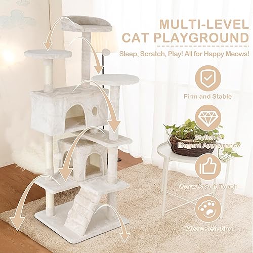 Miniatura 3 de Árbol para gatos de 54 pulgadas con postes rascadores y bolas de piel para gatitos, casa de juegos de mascotas, muebles de condominio para gatos,